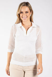 Crochet Knit Polo Top