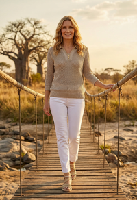 Crochet Knit Polo Top