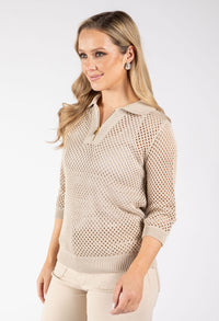 Crochet Knit Polo Top