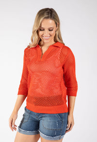 Crochet Knit Polo Top