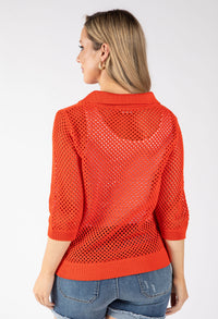 Crochet Knit Polo Top