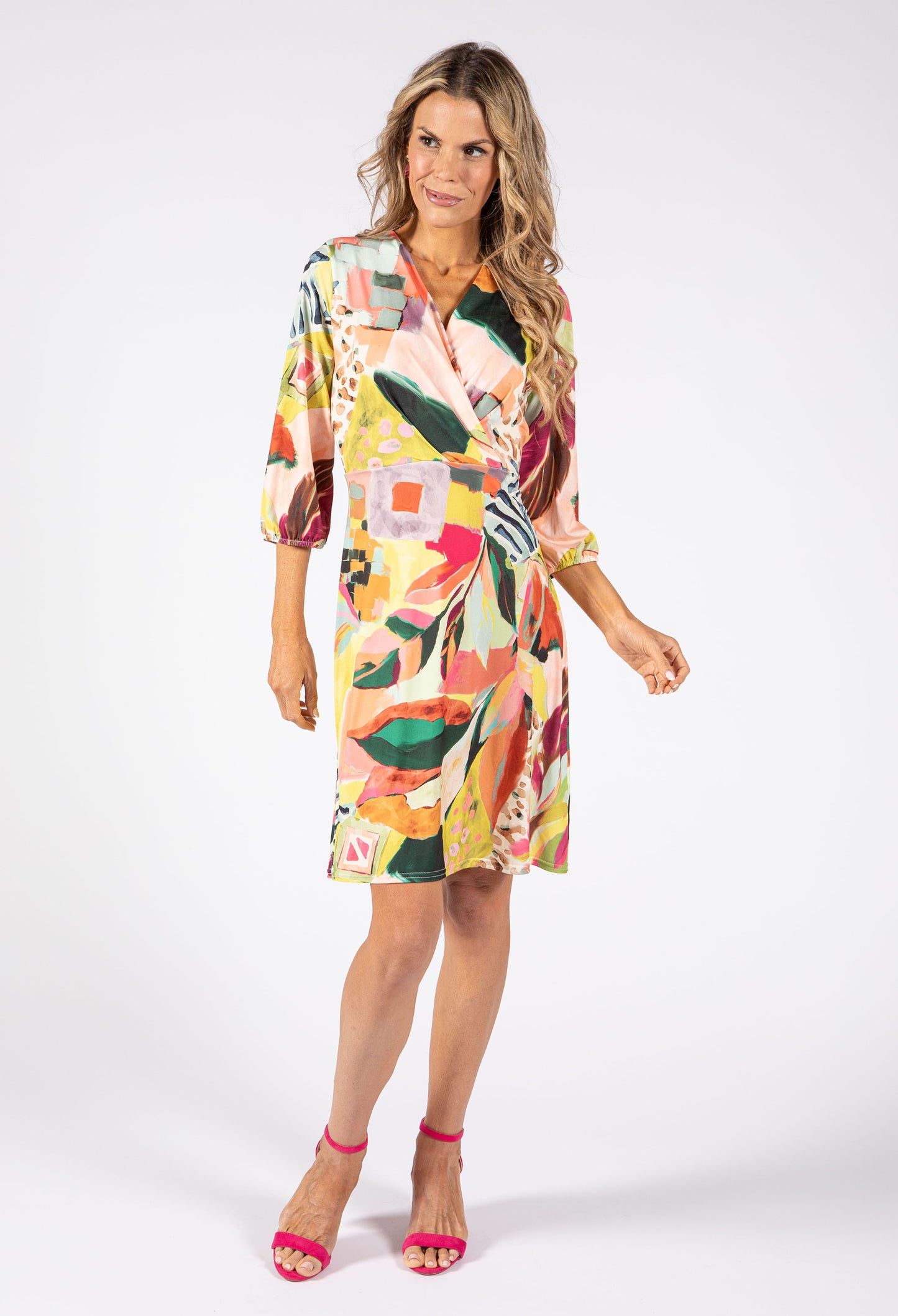 Sunny Abstract Print Wrap Dress