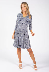 Scalloped Neckline Geometric Print Dress