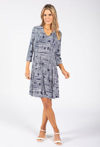 Scalloped Neckline Geometric Print Dress