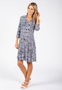 Scalloped Neckline Geometric Print Dress