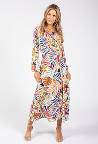 Leaf Print Wrap Midi Dress