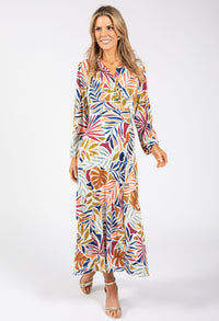 Leaf Print Wrap Midi Dress