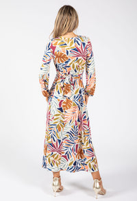 Leaf Print Wrap Midi Dress