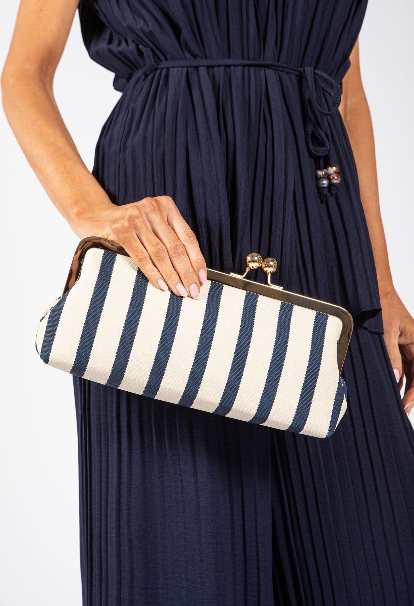 Striped Canvas Clutch Bag
