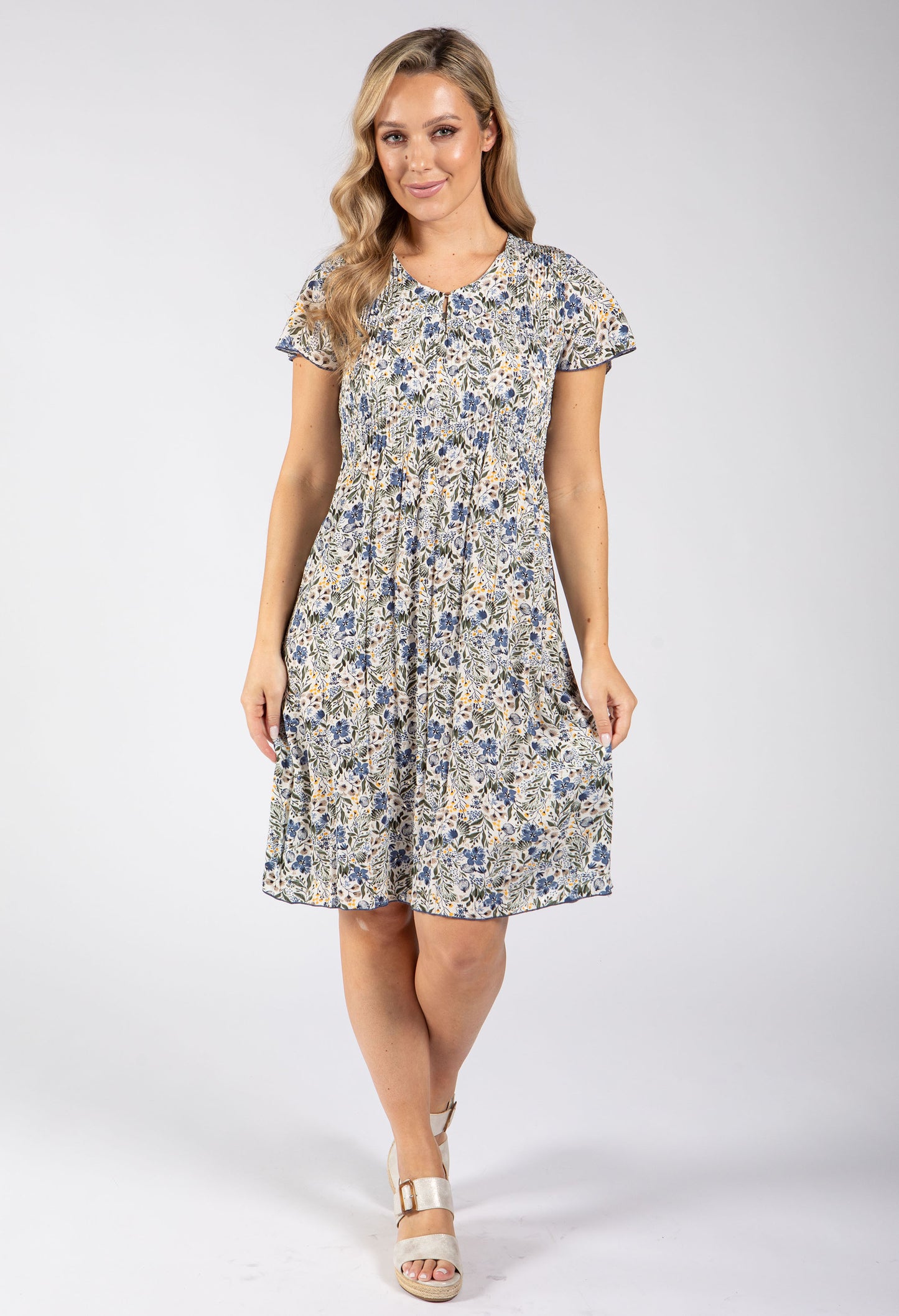 Plisse Pleated Floral Print Dress