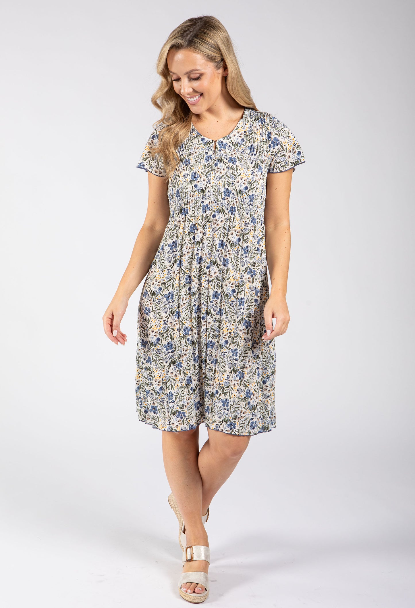 Plisse Pleated Floral Print Dress