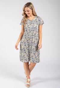 Plisse Pleated Floral Print Dress
