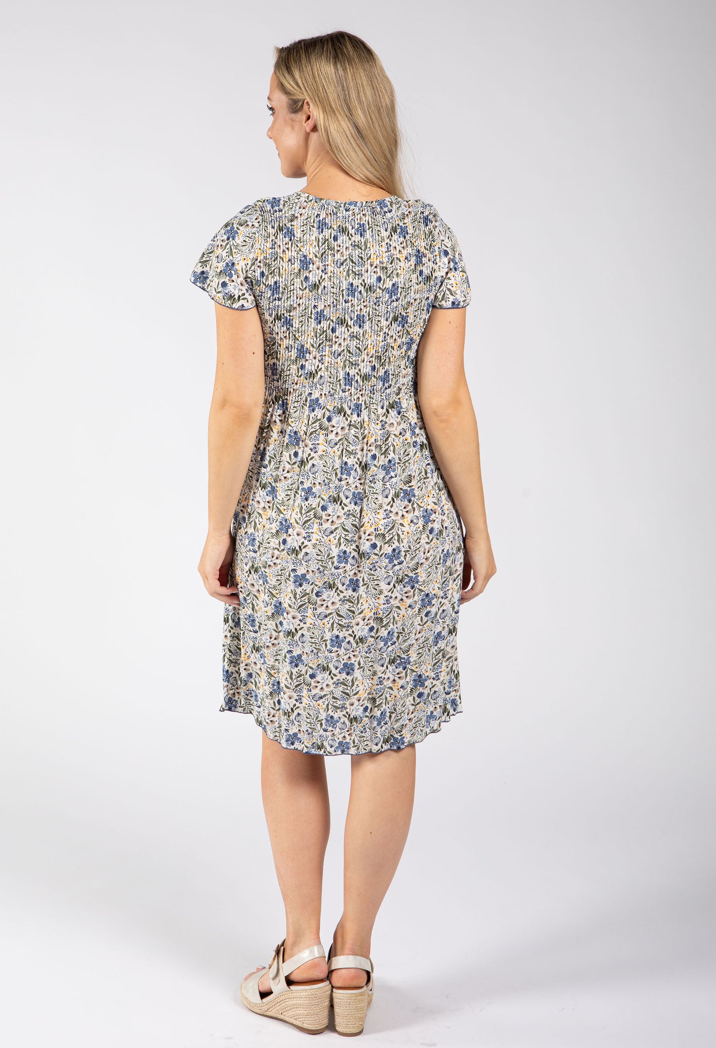 Plisse Pleated Floral Print Dress