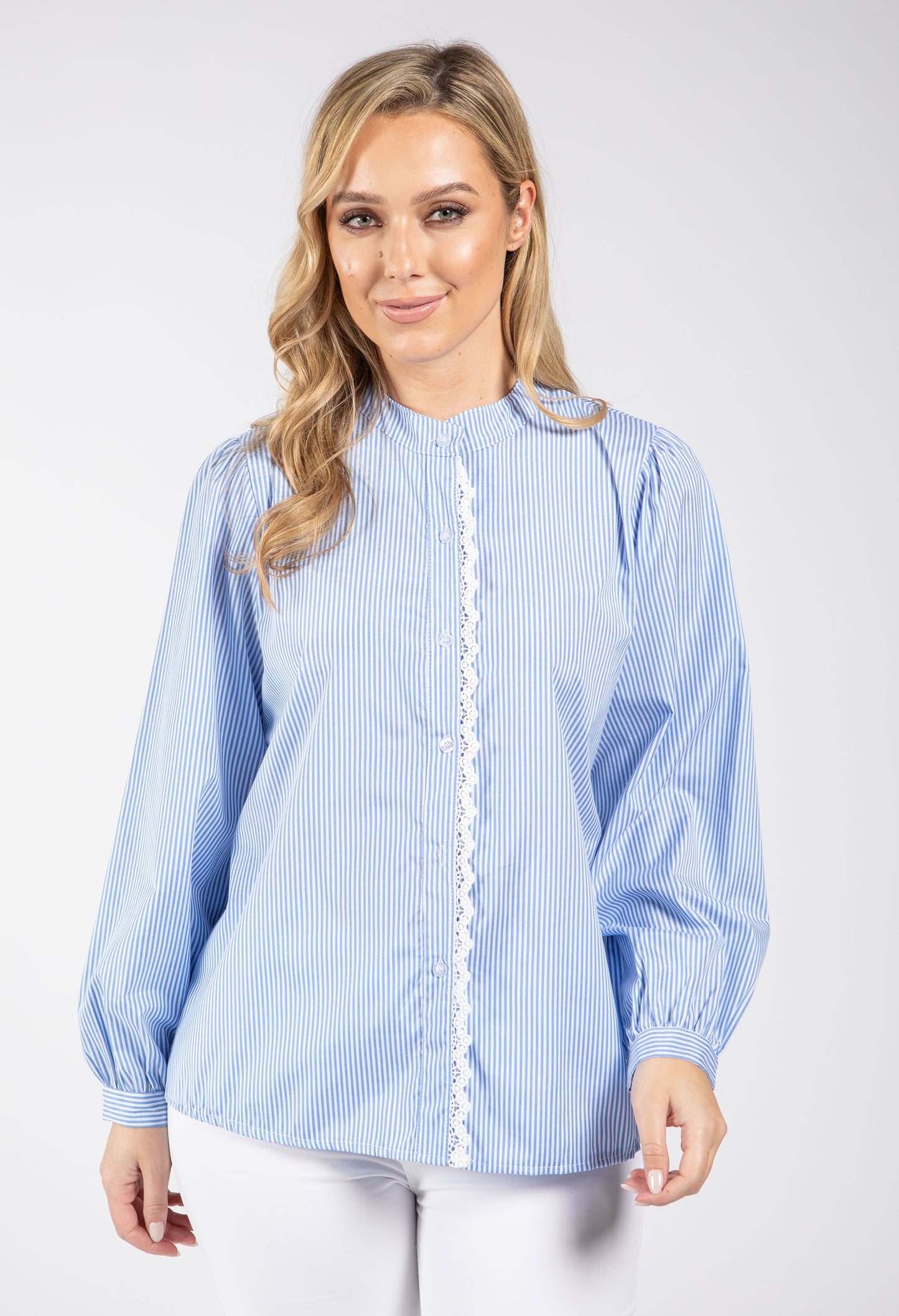 Lace Detail Striped Shirt