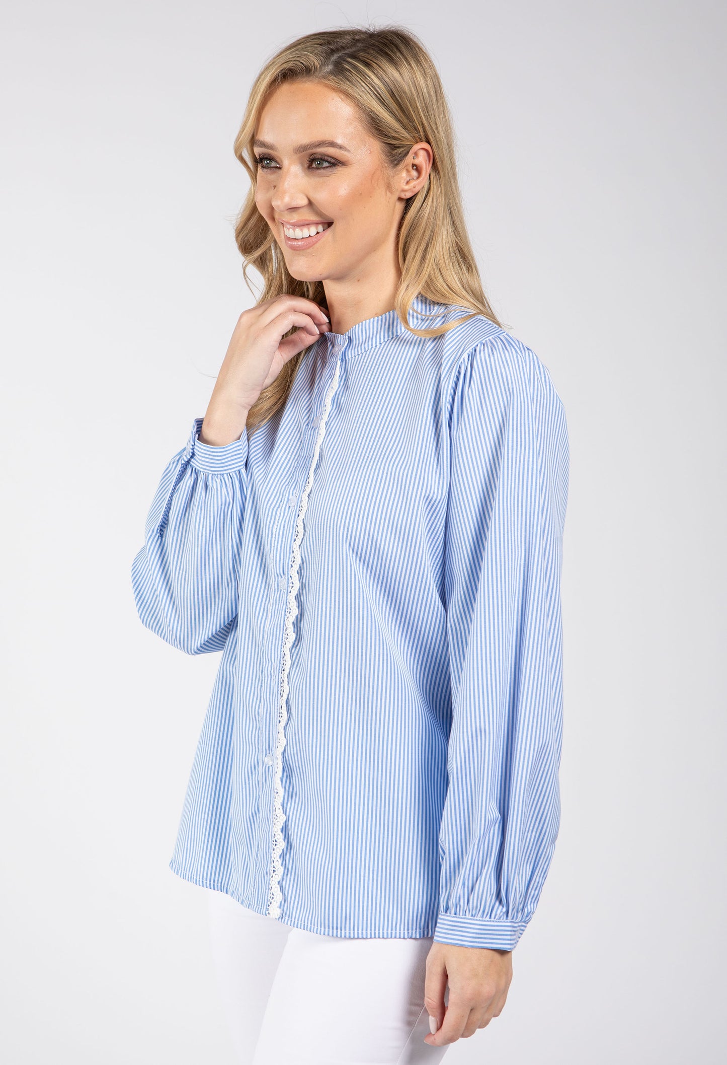Lace Detail Striped Shirt