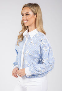 Floral Diamante Detail Striped Shirt