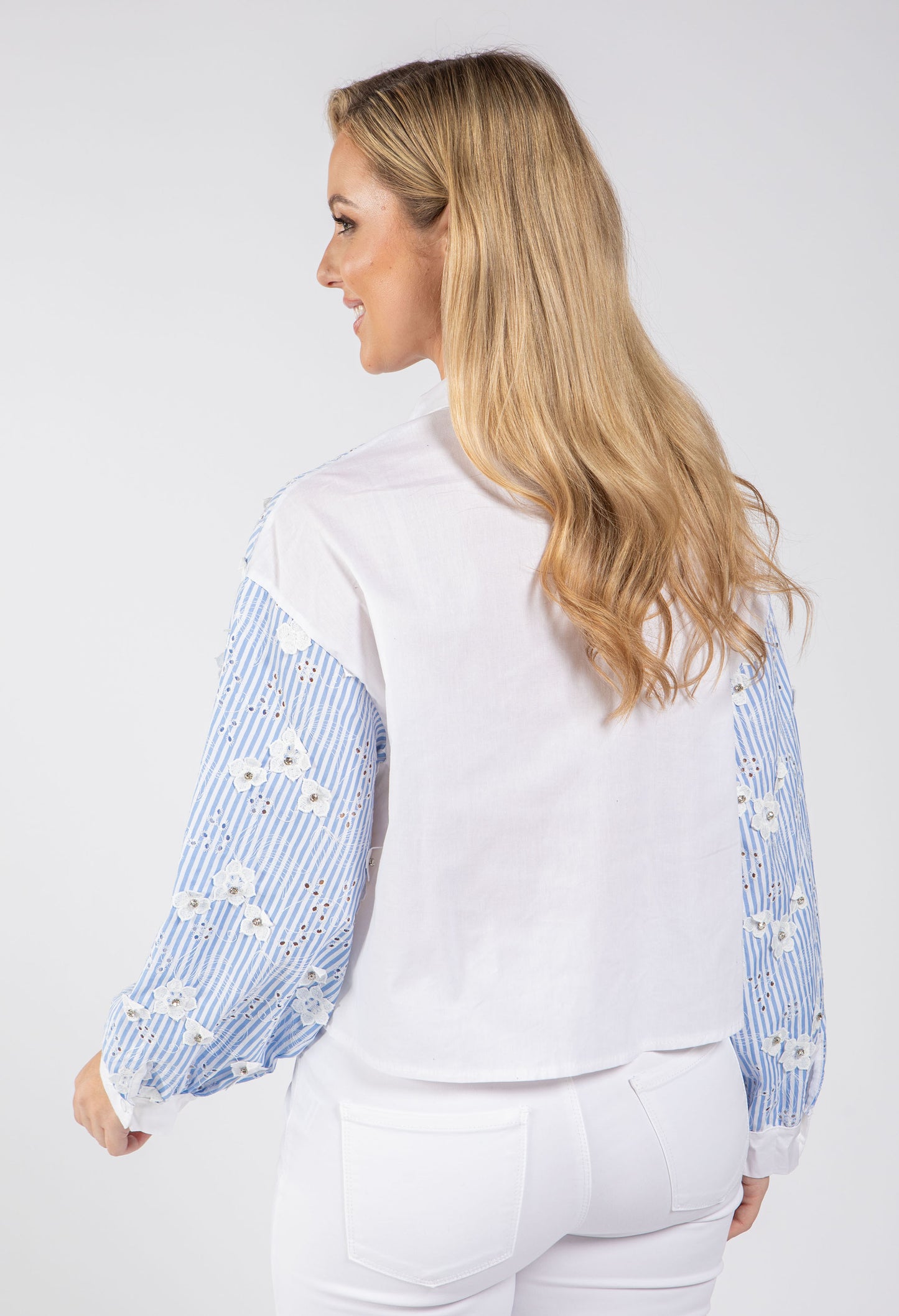 Floral Diamante Detail Striped Shirt