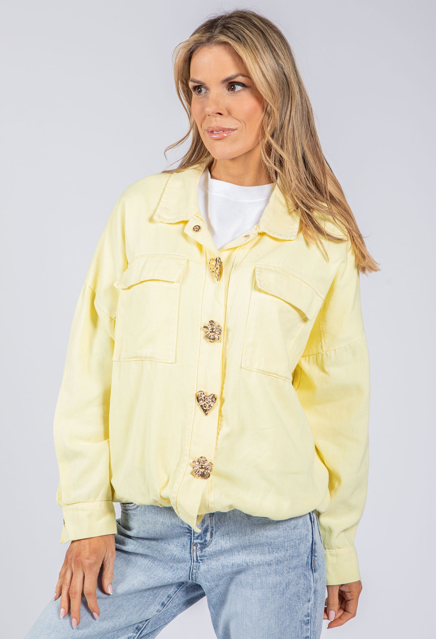 Gold Brooch Detail Denim Jacket