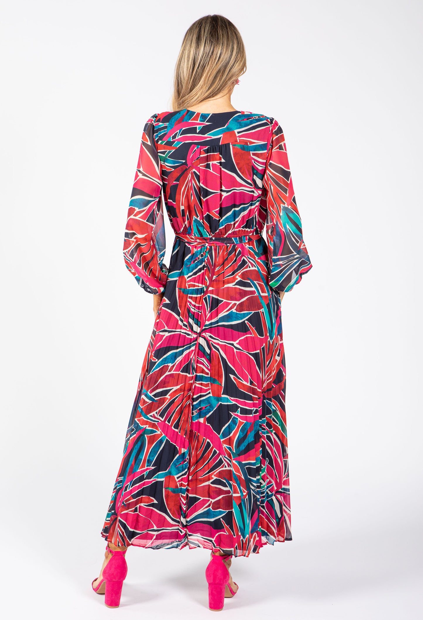 Plisse Pleated Wrap Midi Dress