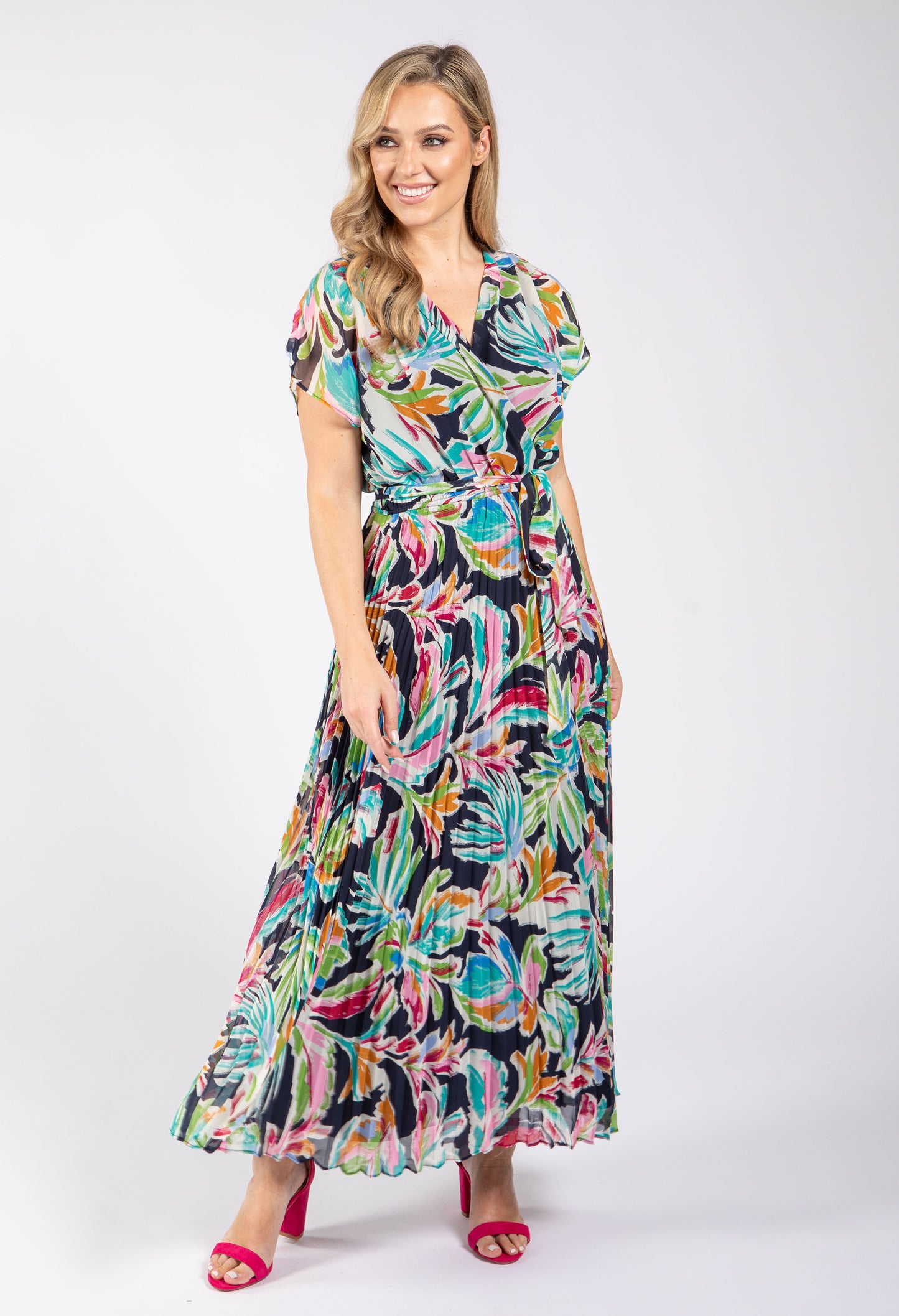 Plisse Pleated Wrap Midi Dress