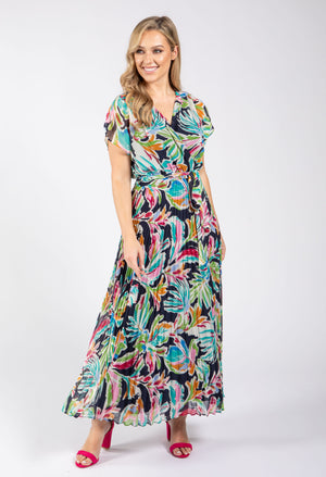 Plisse Pleated Wrap Midi Dress