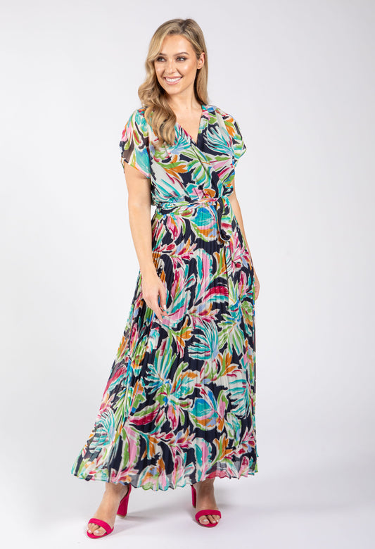 Plisse Pleated Wrap Midi Dress