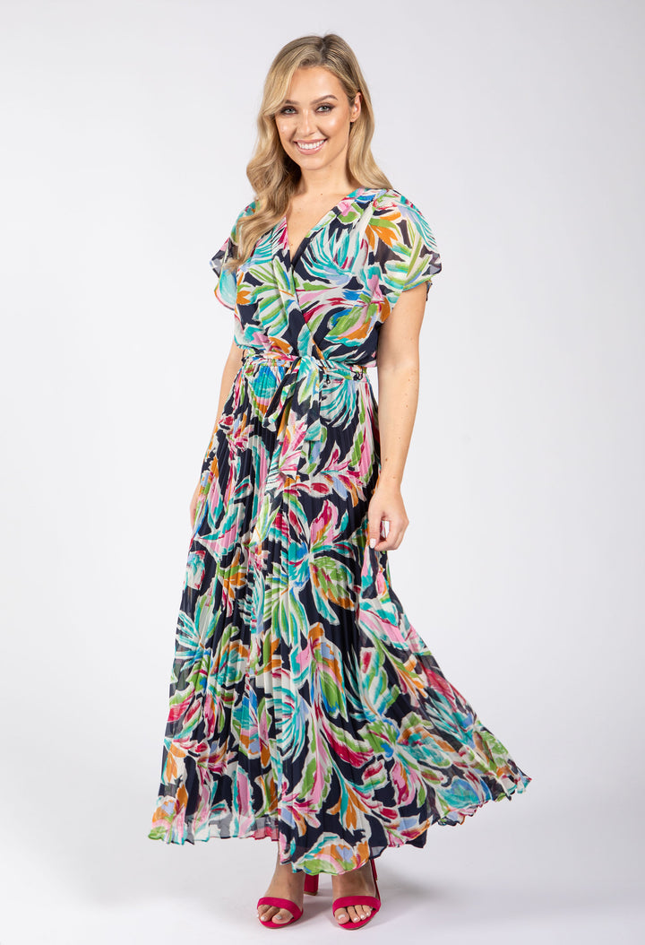Plisse Pleated Wrap Midi Dress