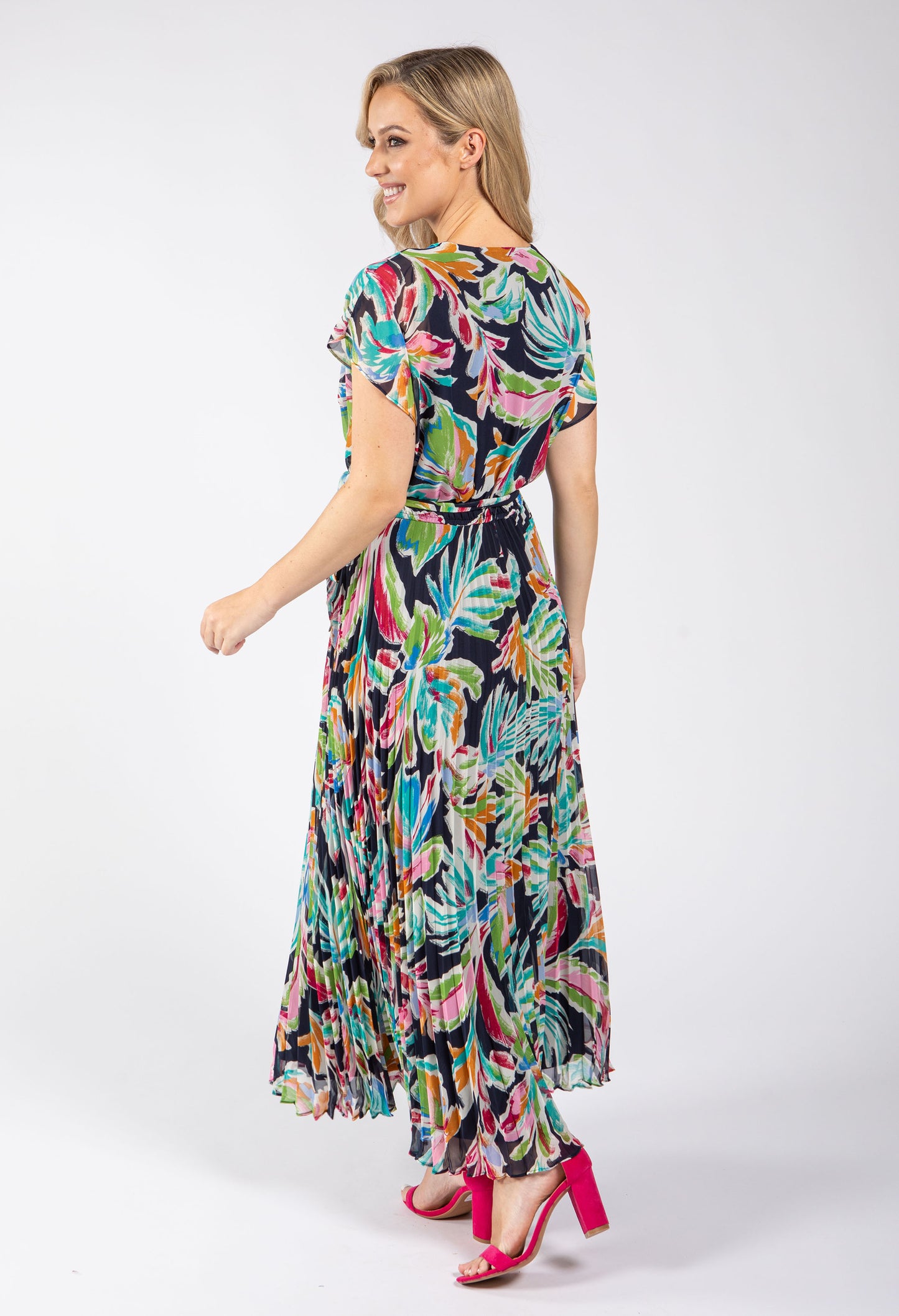 Plisse Pleated Wrap Midi Dress