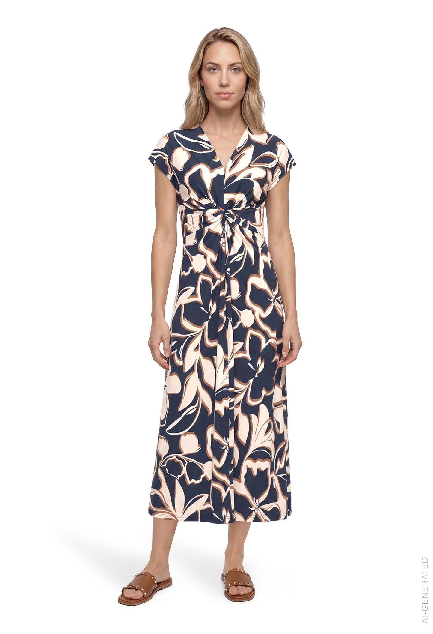 V-Neck Floral Midi Dress