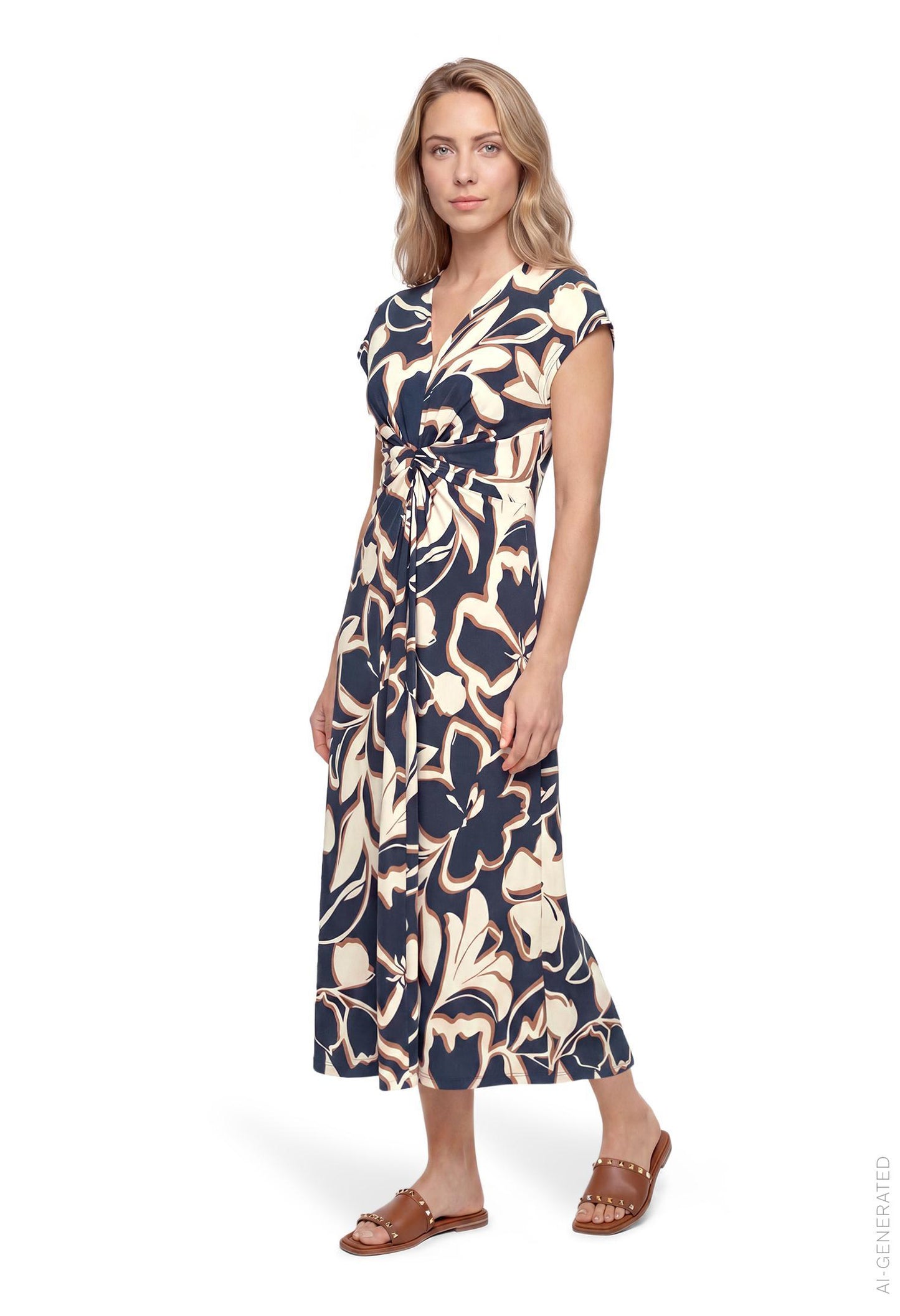 V-Neck Floral Midi Dress