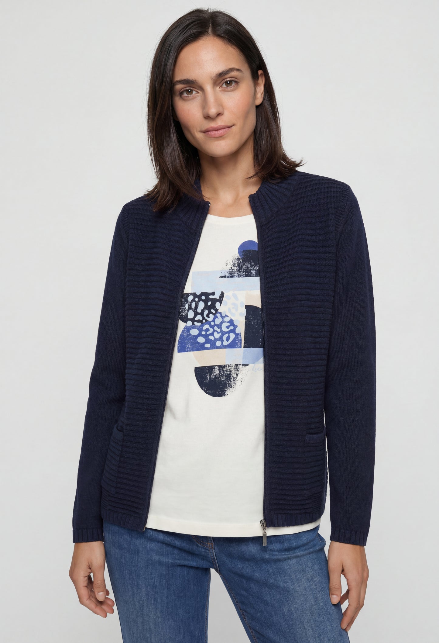 Ribbed Zip-Up Cardigan
