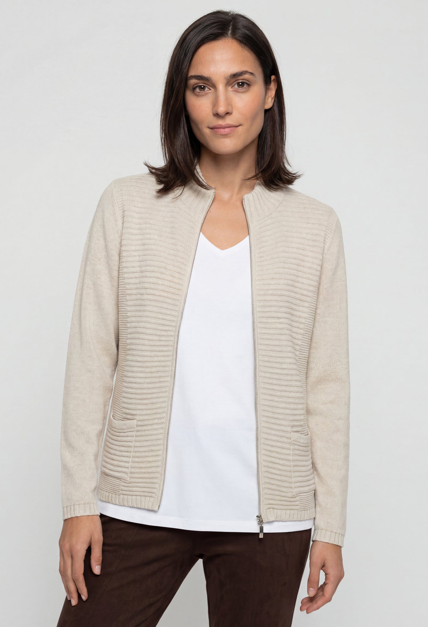 Ribbed Zip-Up Cardigan