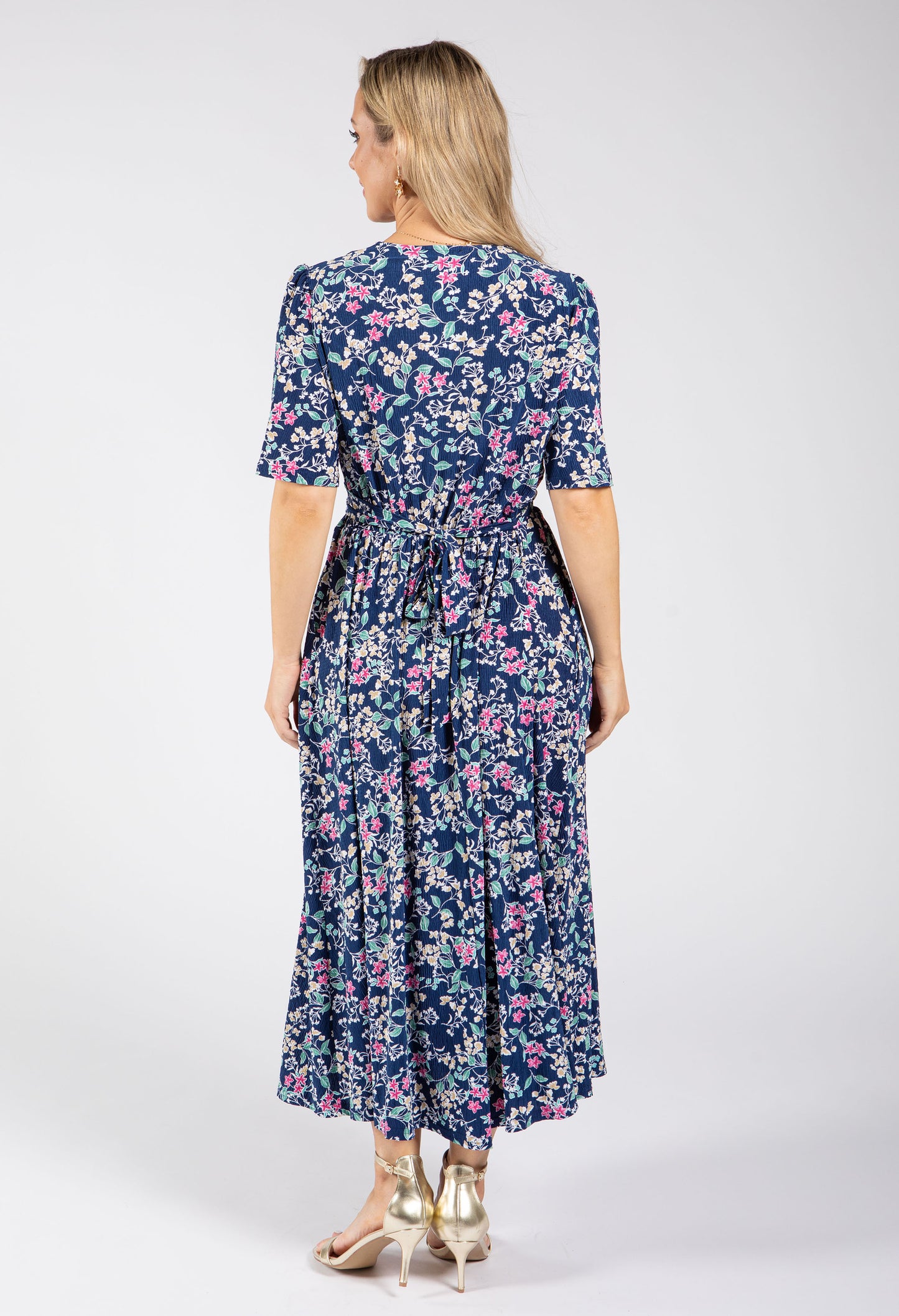 Pretty Floral Print V-Neck Midi Dress