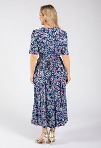 Pretty Floral Print V-Neck Midi Dress