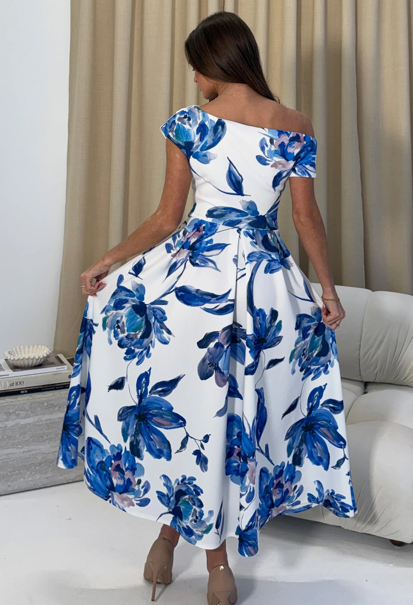 Betty Asymmetric Floral Print Midi Dress