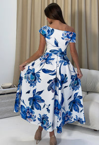 Betty Asymmetric Floral Print Midi Dress