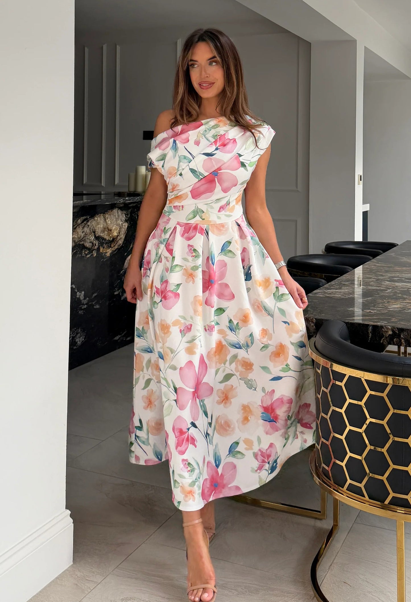 Betty Asymmetric Floral Print Midi Dress