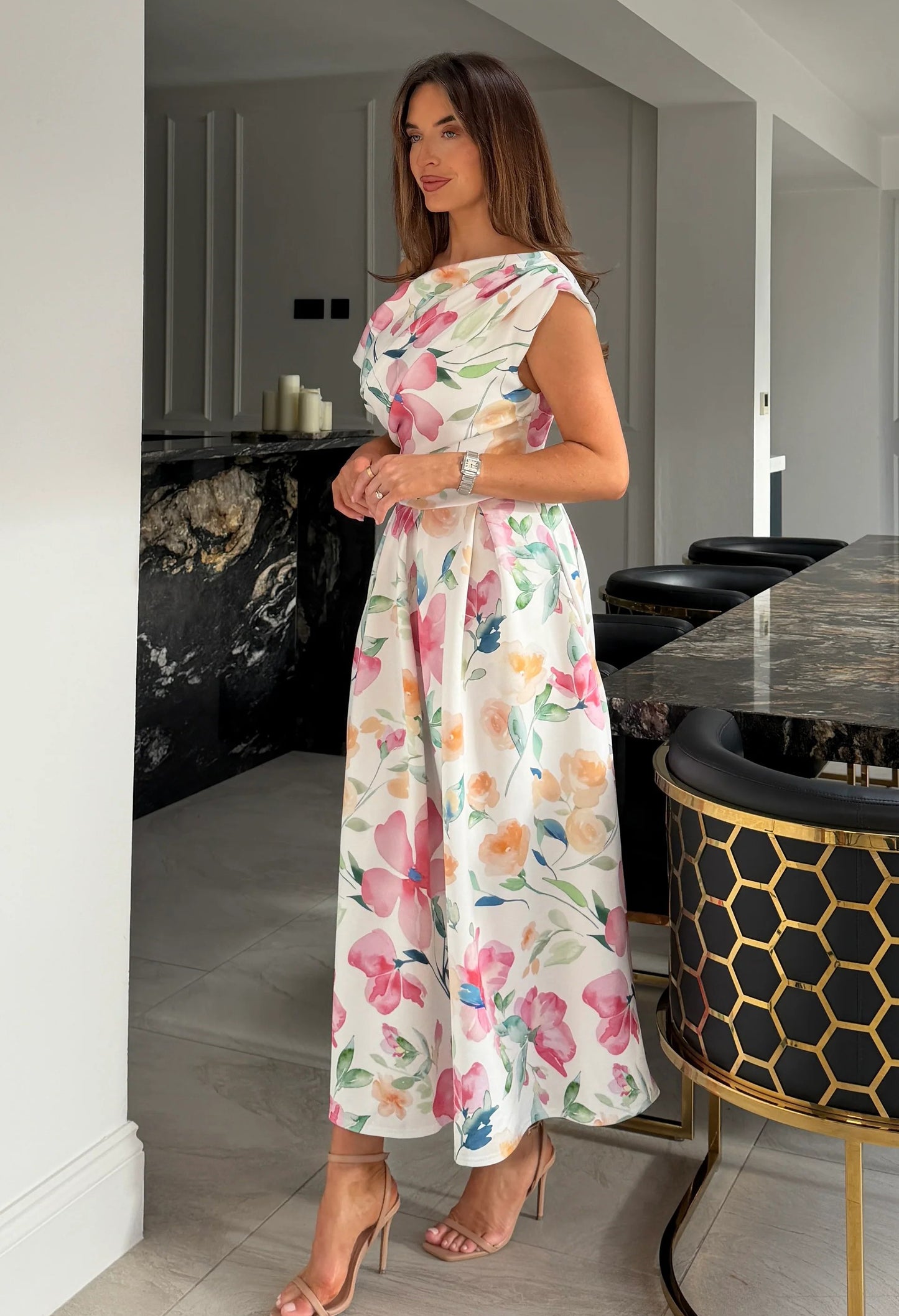 Betty Asymmetric Floral Print Midi Dress