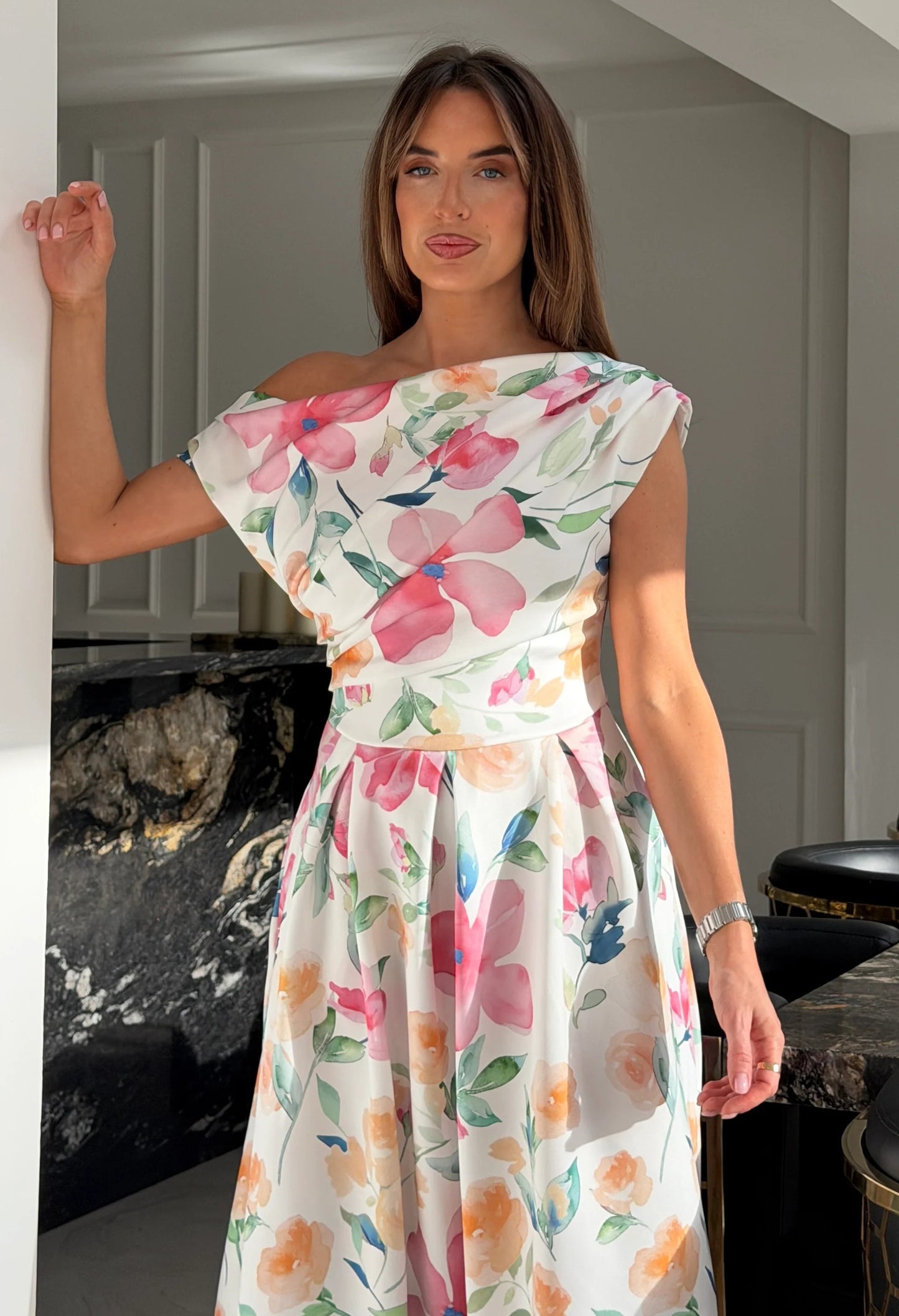 Betty Asymmetric Floral Print Midi Dress
