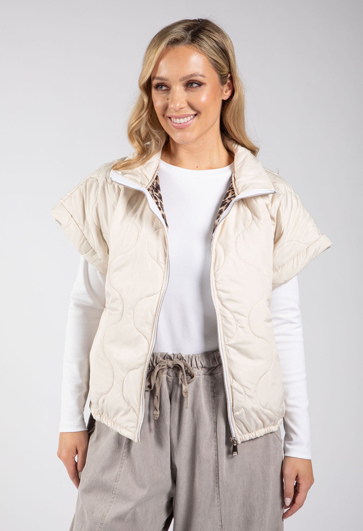 Leopard Lined Quilted Gilet