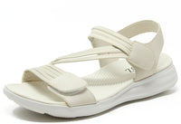 White sandal with multiple straps on a white background
