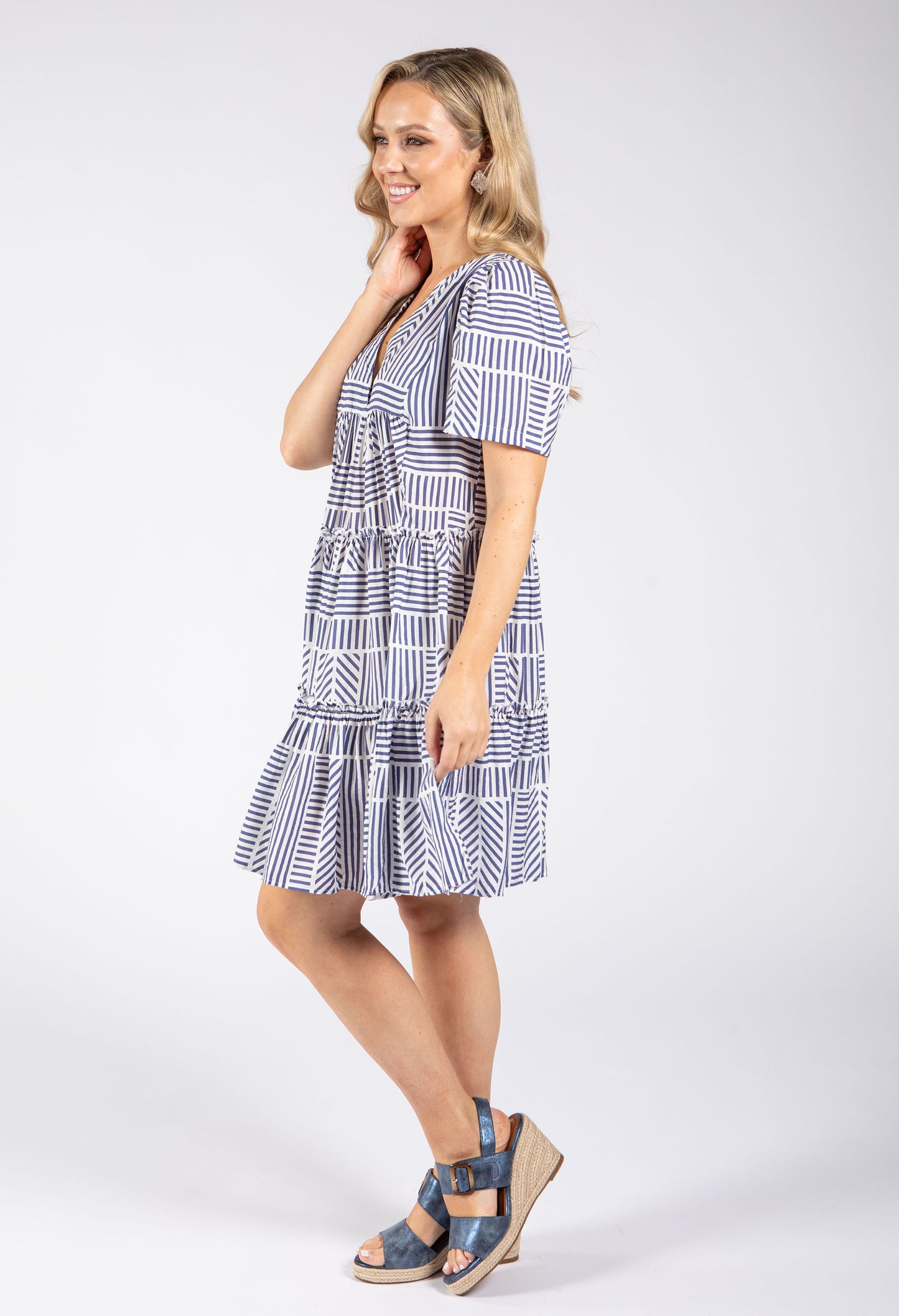 Geometric Print Tiered Hem Dress