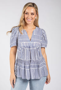 Geometric Print Tiered Blouse