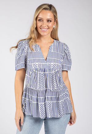 Geometric Print Tiered Blouse