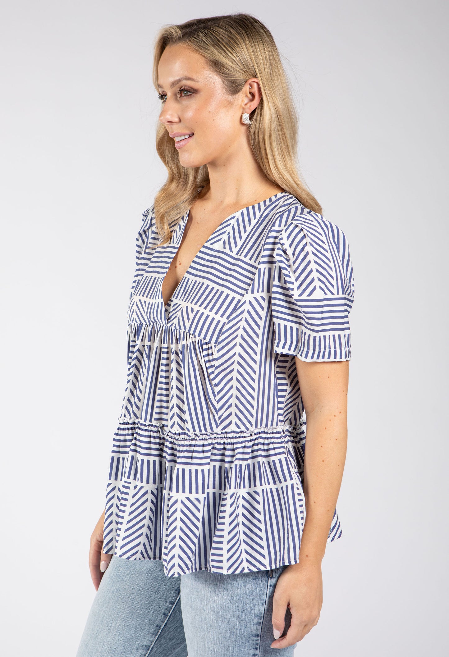 Geometric Print Tiered Blouse