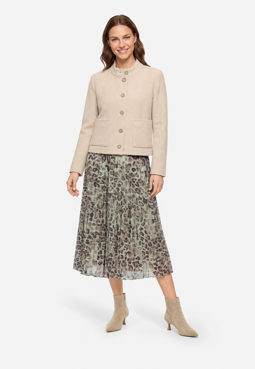 Leopard Print Pleated Long Skirt