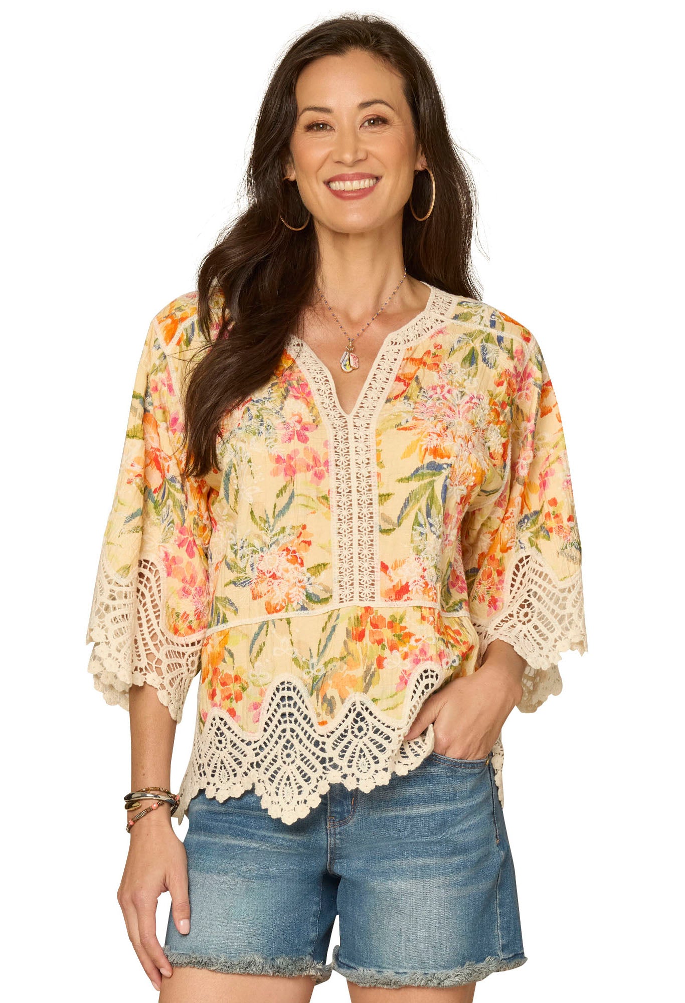 V-Neck Scallop Edge Peplum Top