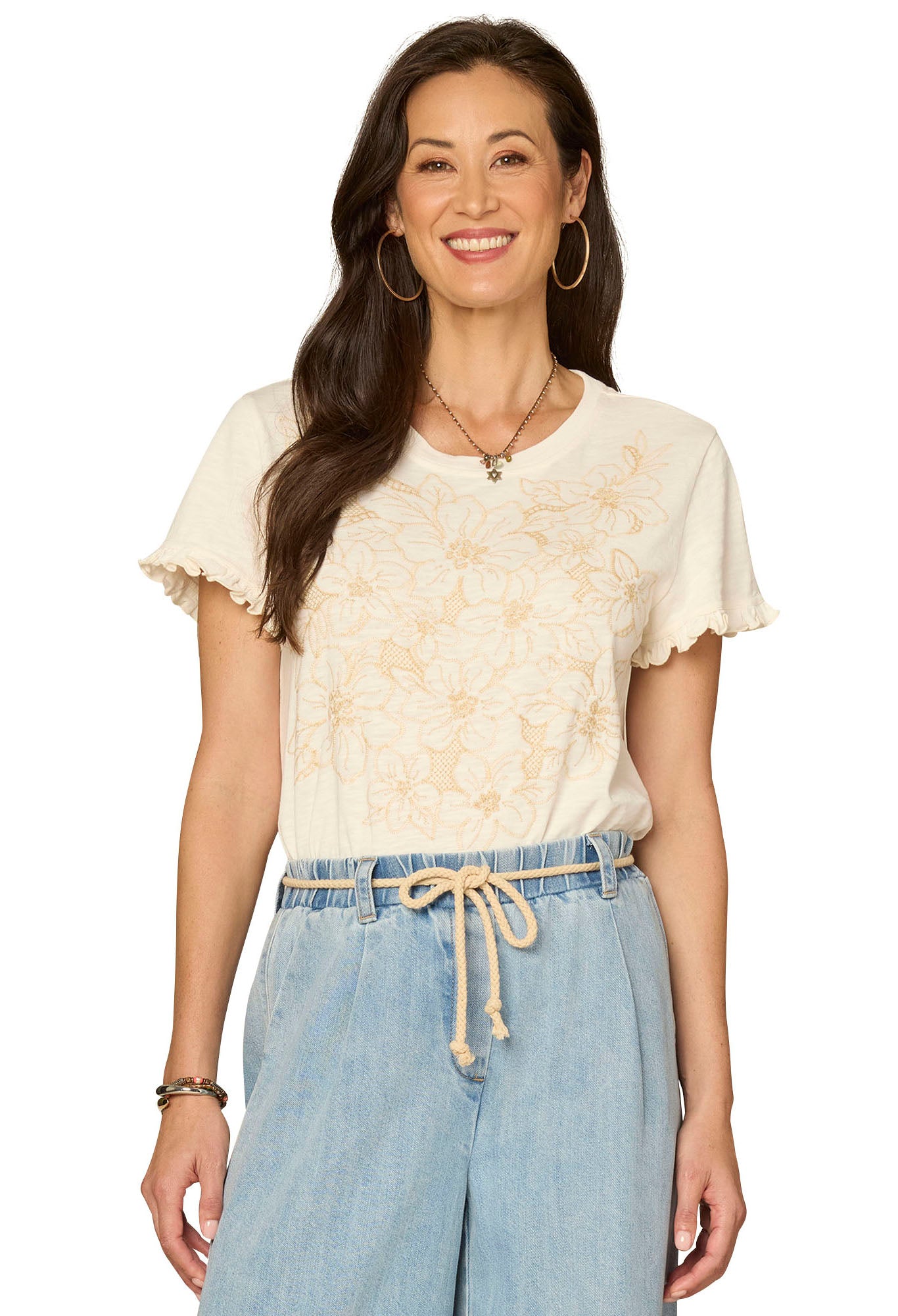 Short Ruffle Sleeve Knit Top