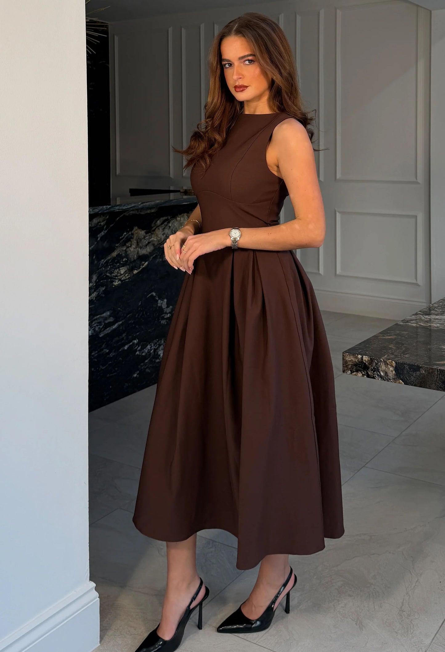 Nesta Boat Neck Skater Midi Dress