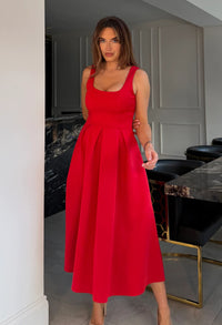 Erica Square Neck Pleated Midi Dress